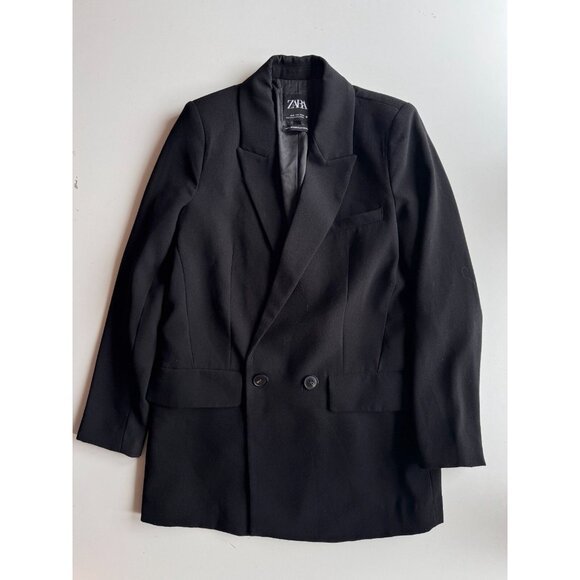 ZARA Black Crepe Double Breasted Oversized Cocoon Blazer Suit Jacket, Size M - Picture 5 of 13